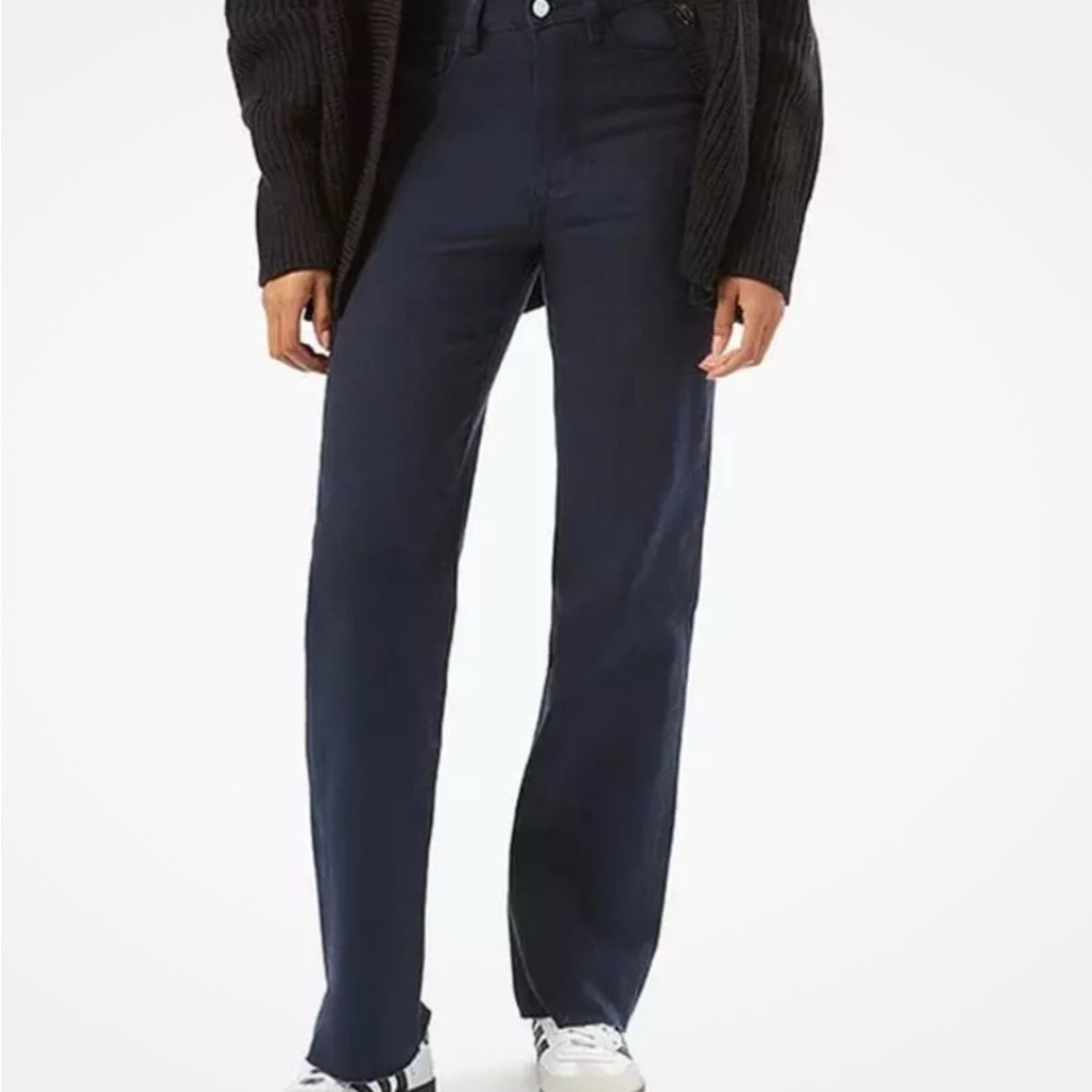 [we wore what] revolve high rise twill denim raw hem dad jean